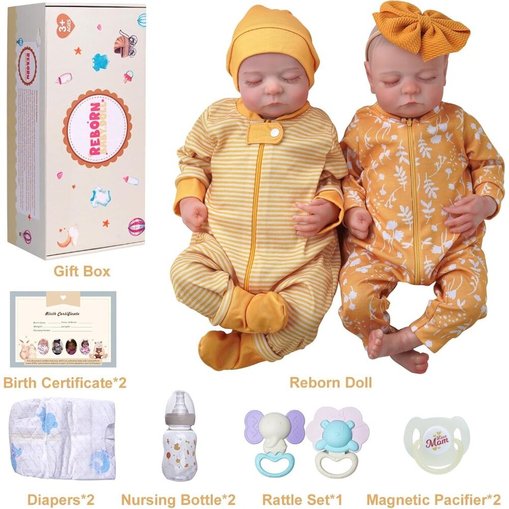 💫 Realistic Newborn Baby Dolls Twins Yellow Soft Vinyl Clothes Toy Gift Kids - Picture 7 of 7
